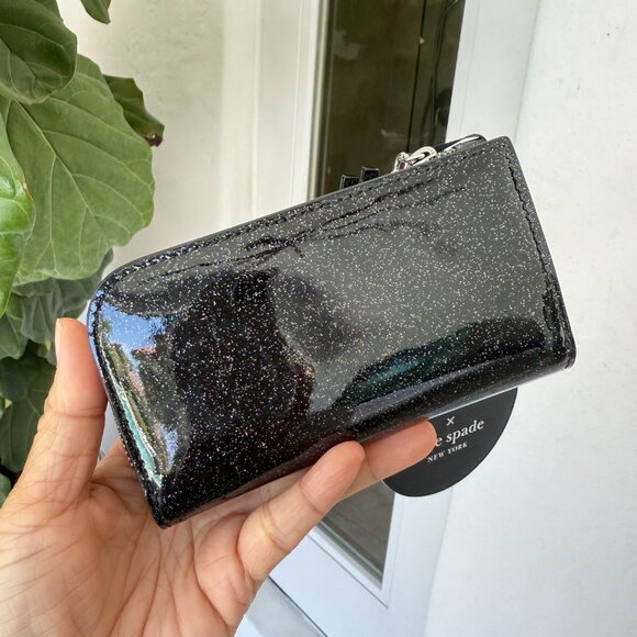 Space Invaders X Kate Spade Glitter Patent Small Slim Bifold Wallet KI755 - Picture 10 of 15